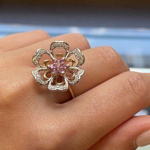 Luca Carati Diamond & Pink Sapphire Cocktail Ring 18K Gold Size 7